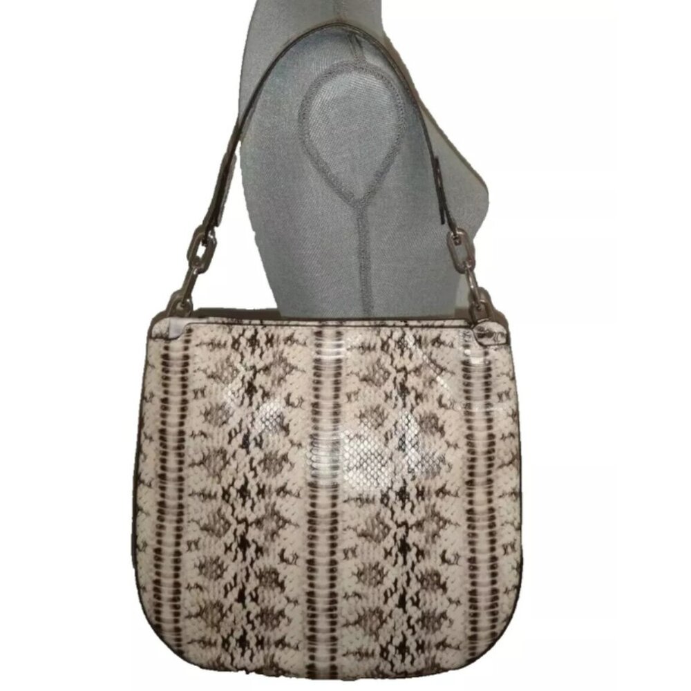 Michael Kors Women's Black/White FULTON Embossed Leather Hobo Shoulder Bag - Picture 5 of 8